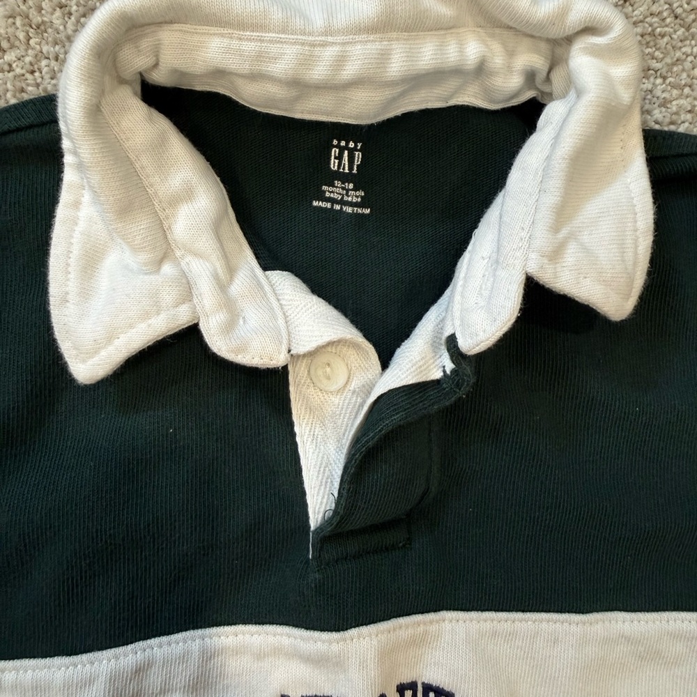 GAP Green & White Rugby Shirt & osh kosh b’gosh Blue Jeans 12-18m preppy trendy - Picture 5 of 8